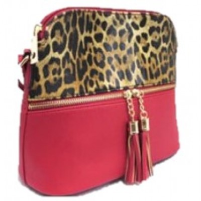 HY5245-RED LEOPARD VEGAN LEATHER CROSSBODY BAG